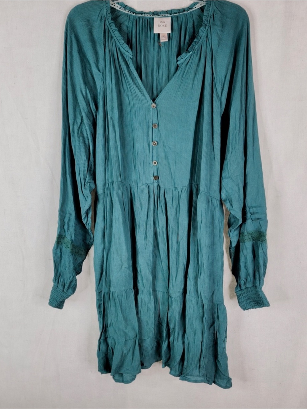 Knox Rose Teal Long-Sleeve Tiered Button Dress XXL